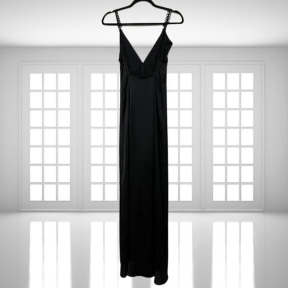 For Love & Lemons Isabella Ruffled Maxi Dress Black Satin Size Small - Picture 5 of 12